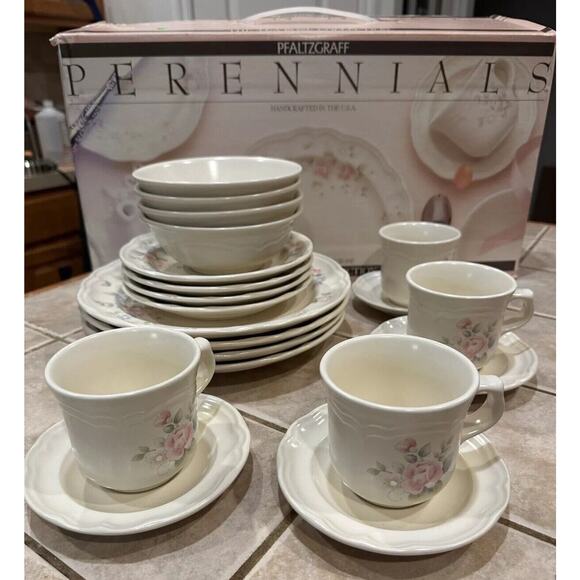 Pfaltzgraff Perennials 20 Pc Dinnerware Set The Tea Rose Collection Original Box - Picture 1 of 16